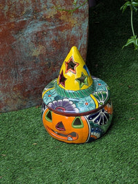 Halloween Pumpkin Decor | Handmade Mexican Talavera Yard Art & Home Decor, Large Autumn Jack-o-Lantern