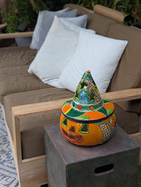Halloween Pumpkin Decor | Handmade Mexican Talavera Yard Art & Home Decor, Large Autumn Jack-o-Lantern
