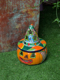Halloween Pumpkin Decor | Handmade Mexican Talavera Yard Art & Home Decor, Large Autumn Jack-o-Lantern