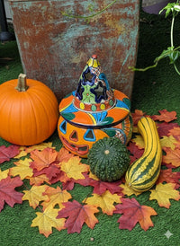 Halloween Pumpkin Decor | Handmade Mexican Talavera Yard Art & Home Decor, Large Autumn Jack-o-Lantern