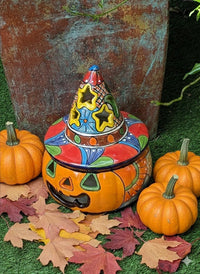 Halloween Pumpkin Decor | Handmade Mexican Talavera Yard Art & Home Decor, Large Autumn Jack-o-Lantern
