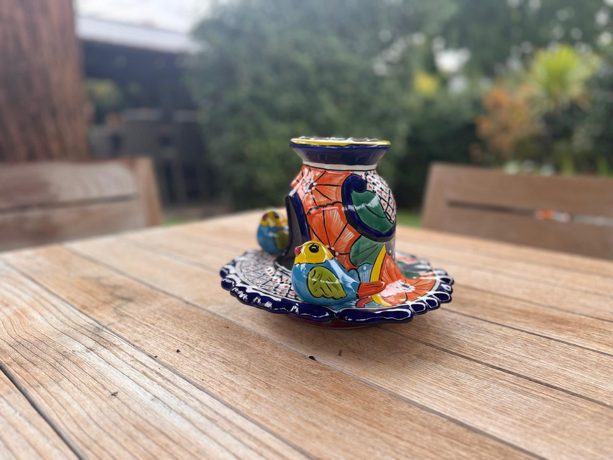 Ceramic Bird Feeder Talavera Pottery, Decorative Outdoor Hanging Feeder Station with Chain, Handmade Mexican Pottery Attract Wild Birds