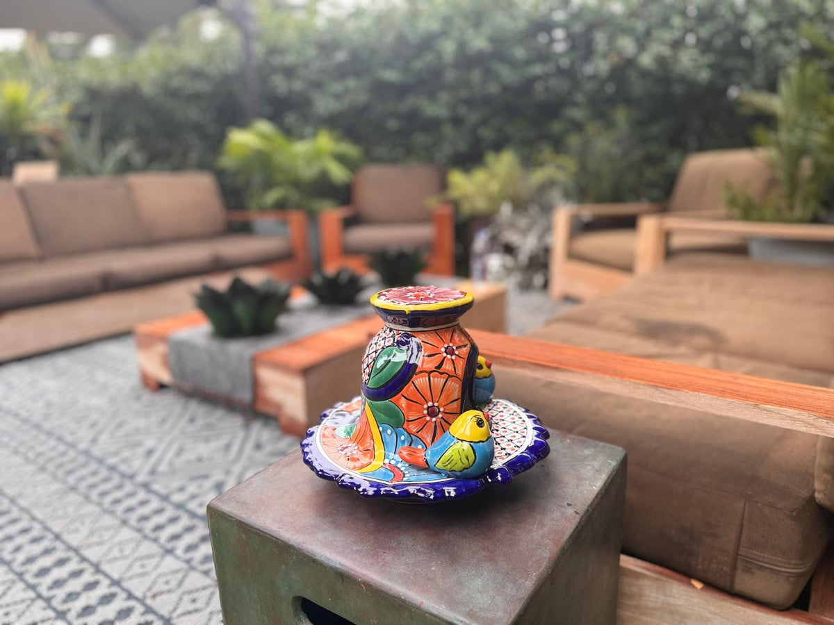 Ceramic Bird Feeder Talavera Pottery, Decorative Outdoor Hanging Feeder Station with Chain, Handmade Mexican Pottery Attract Wild Birds