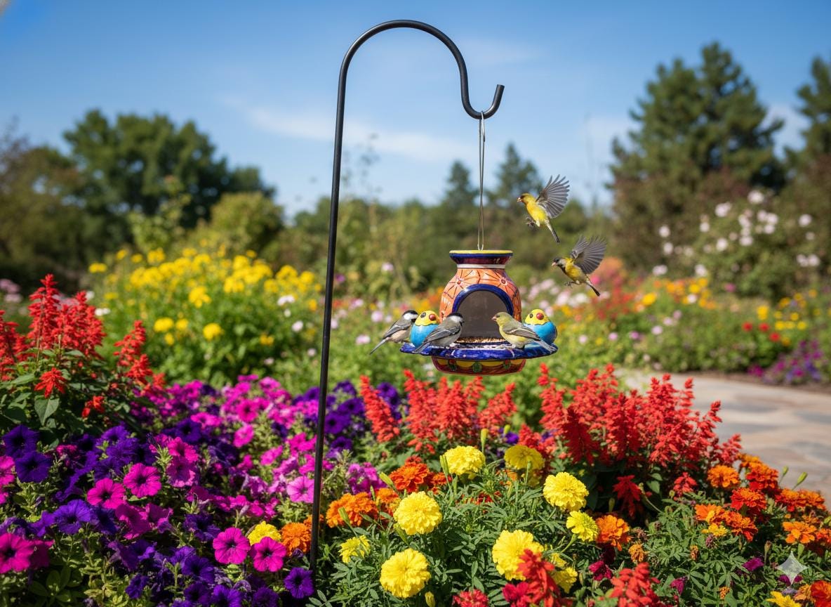 Ceramic Bird Feeder Talavera Pottery, Decorative Outdoor Hanging Feeder Station with Chain, Handmade Mexican Pottery Attract Wild Birds