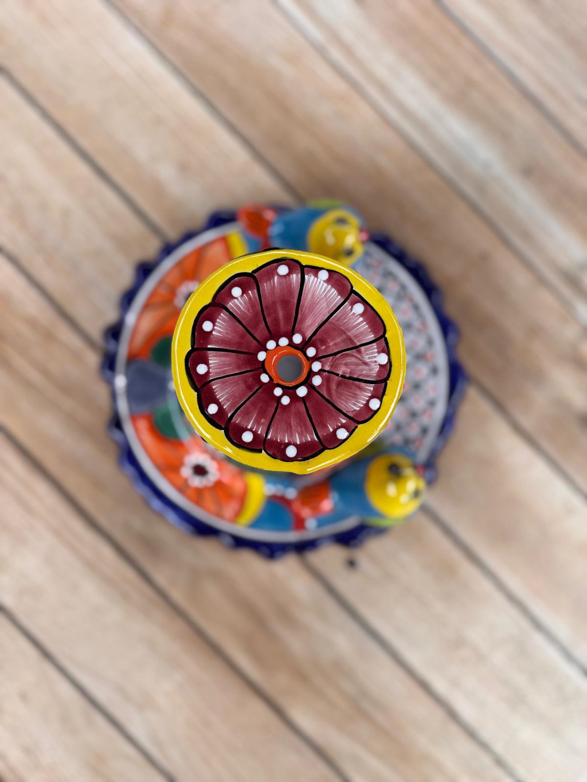 Ceramic Bird Feeder Talavera Pottery, Decorative Outdoor Hanging Feeder Station with Chain, Handmade Mexican Pottery Attract Wild Birds