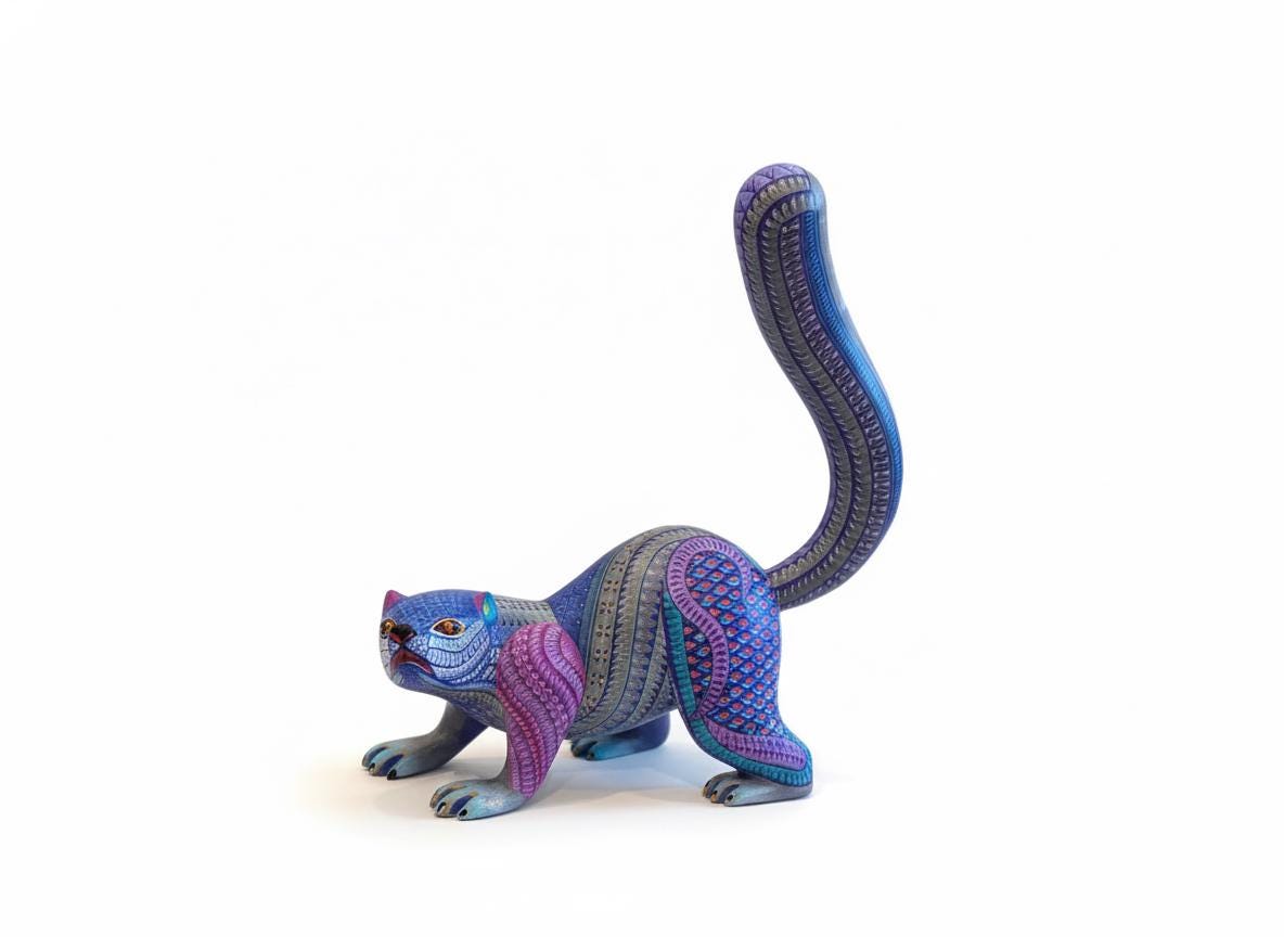 Coati Alebrije is Genuine Mexican Folk Art | Vibrant Handcraftsmanship on this Oaxacan Wood Carving is Superb, Collectible Home Decor