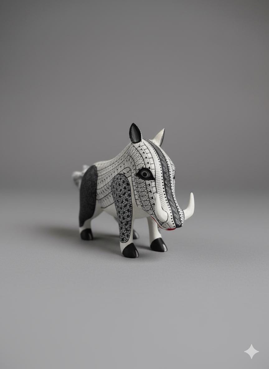 Warthog Alebrije is Genuine Mexican Folk Art | Vibrant Handcraftsmanship on this Oaxacan Wood Carving is Superb, Collectible Home Decor