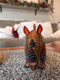 Rhino Alebrije is Genuine Mexican Folk Art | Vibrant Handcraftsmanship on this Oaxacan Wood Carving is Superb, Collectible Home Decor