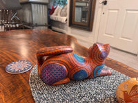 Cat Alebrije is Genuine Mexican Folk Art | Vibrant Handcraftsmanship on this Oaxacan Wood Carving is Superb, Collectible Home Decor