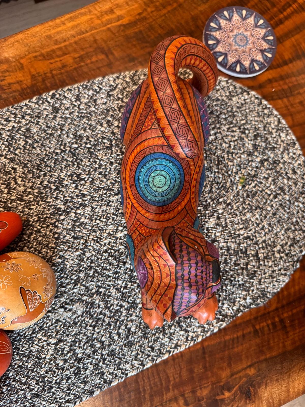 Cat Alebrije is Genuine Mexican Folk Art | Vibrant Handcraftsmanship on this Oaxacan Wood Carving is Superb, Collectible Home Decor