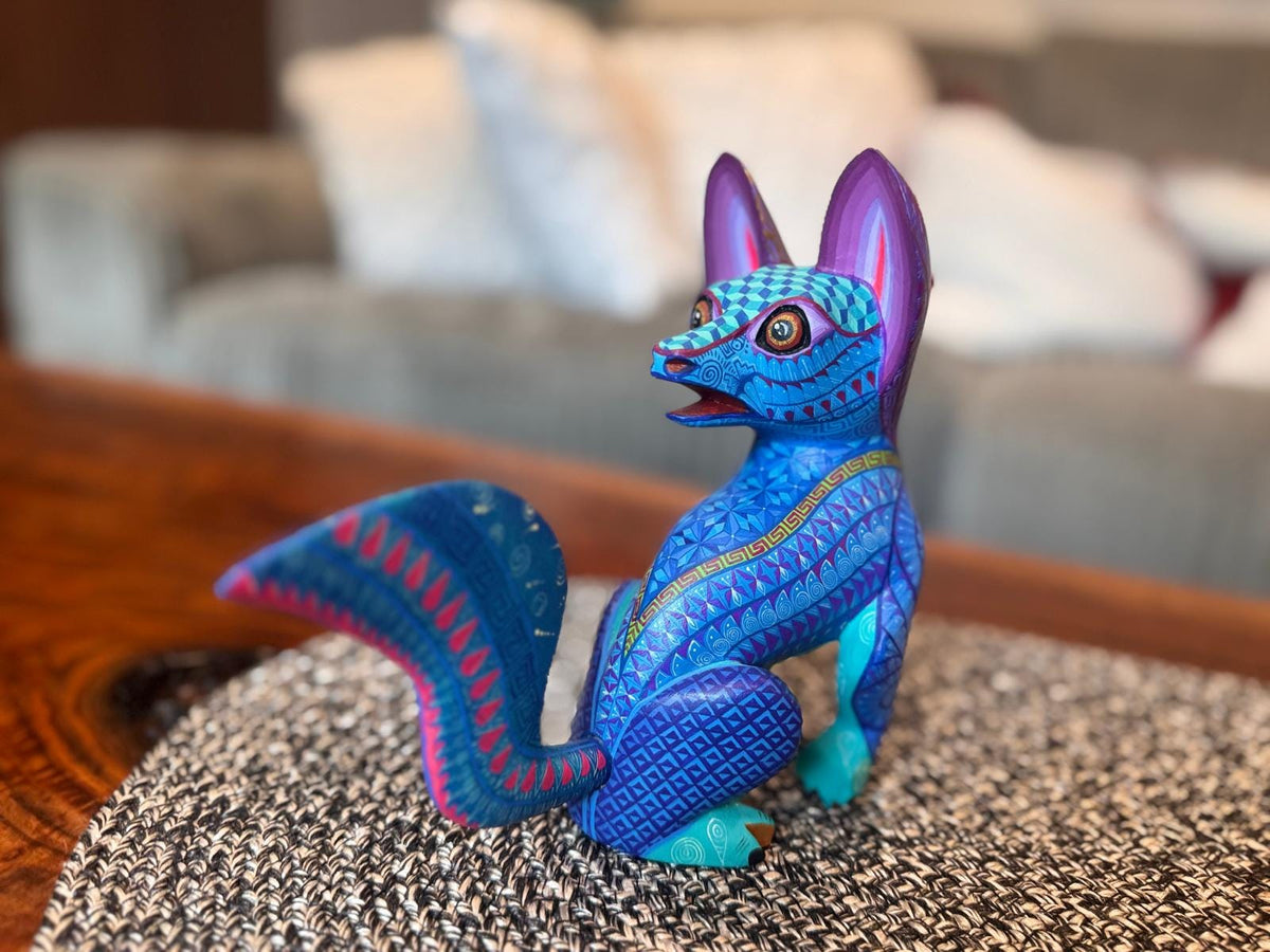 Fox Alebrije is Genuine Mexican Folk Art | Vibrant Handcraftsmanship on this Oaxacan Wood Carving is Superb, Collectible Home Decor