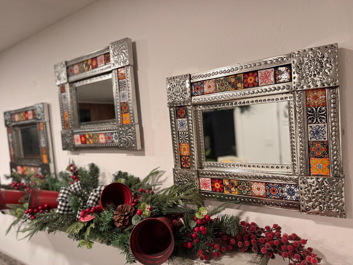 Talavera Tile & Punched Tin Mirror | Indoor Decor