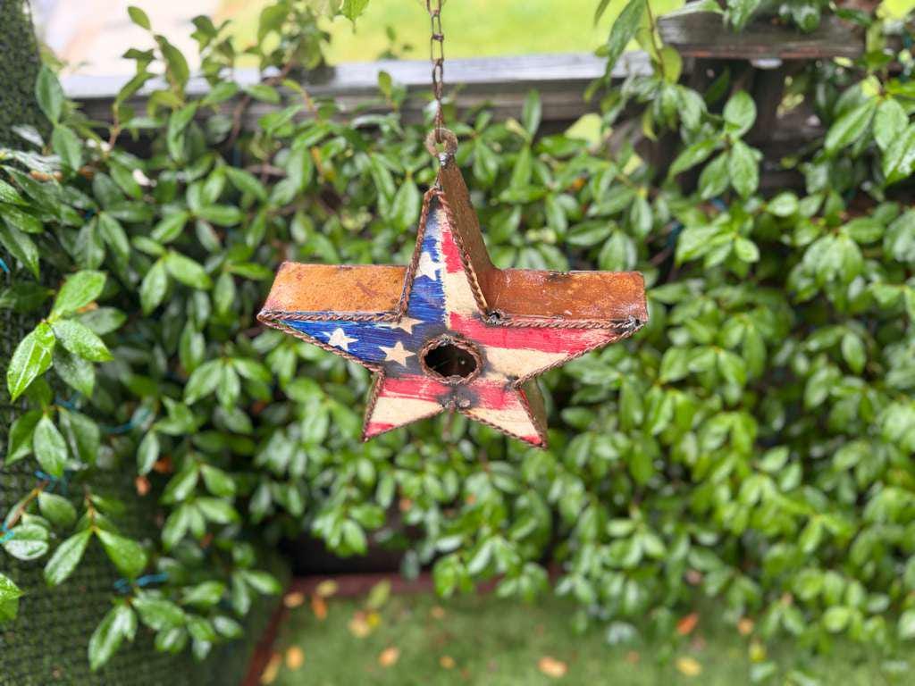 Rustic Star Metal Birdhouse Unique Patriotic Style, Outdoor or Indoor Decorative Birdhouse Decor Handmade in Mexico