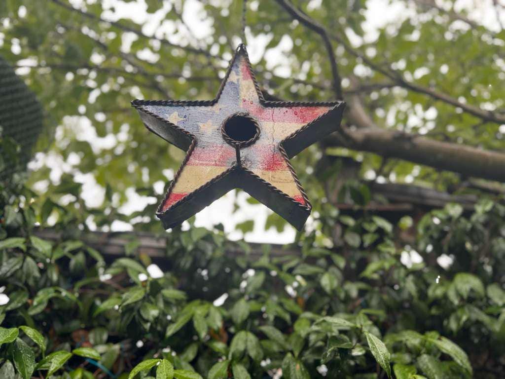 Rustic Star Metal Birdhouse Unique Patriotic Style, Outdoor or Indoor Decorative Birdhouse Decor Handmade in Mexico