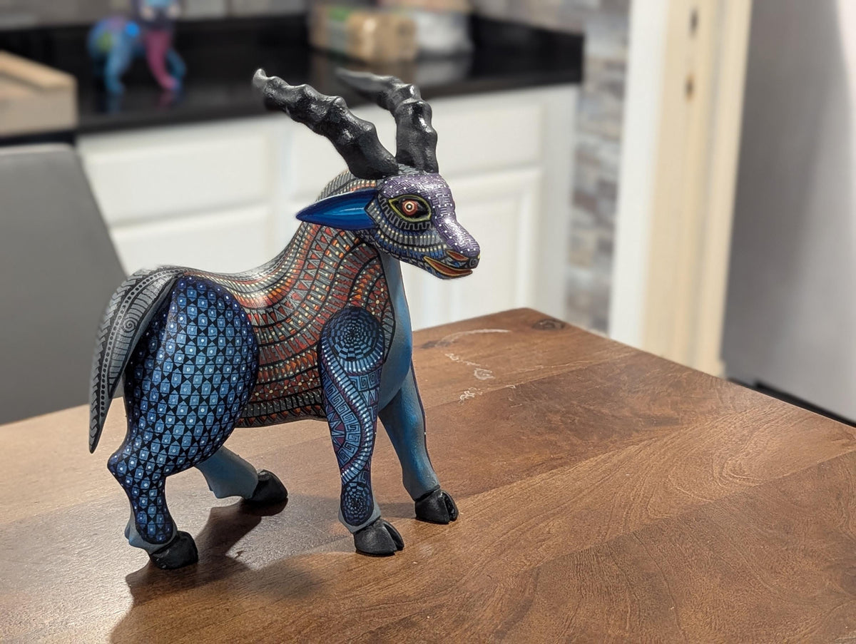 Kudu Alebrije is Genuine Mexican Folk Art | Vibrant Handcraftsmanship on this Oaxacan Wood Carving is Superb, Collectible Home Decor