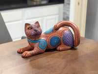 Cat Alebrije is Genuine Mexican Folk Art | Vibrant Handcraftsmanship on this Oaxacan Wood Carving is Superb, Collectible Home Decor