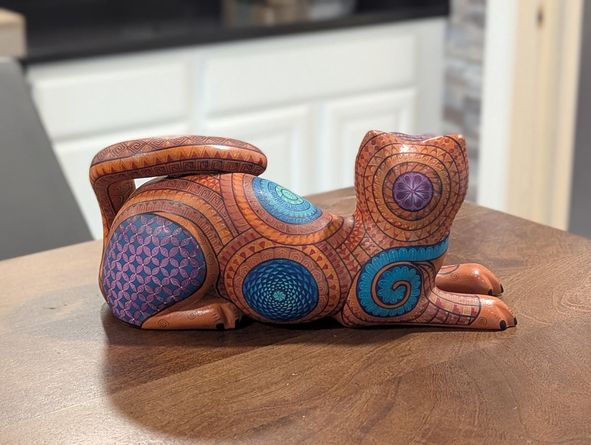 Cat Alebrije is Genuine Mexican Folk Art | Vibrant Handcraftsmanship on this Oaxacan Wood Carving is Superb, Collectible Home Decor