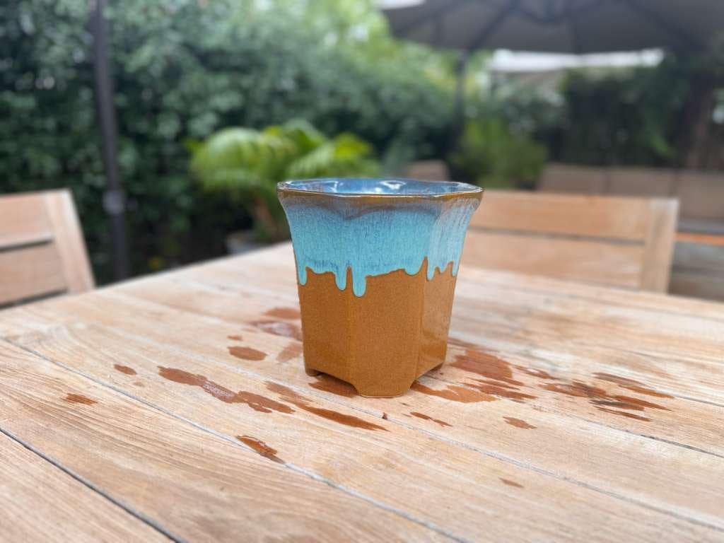 Glazed Flower Pot | Hexagonal Ceramic Planter Handmade in Mexico for Outdoor Garden Decor, or Indoor Home Decor