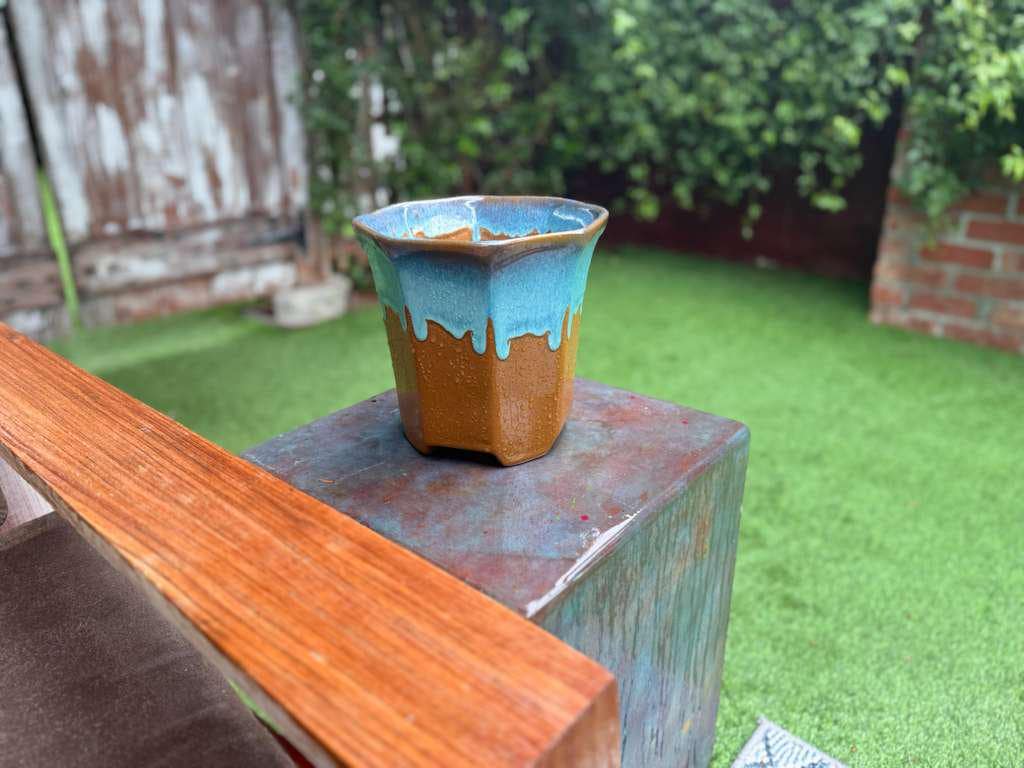 Glazed Flower Pot | Hexagonal Ceramic Planter Handmade in Mexico for Outdoor Garden Decor, or Indoor Home Decor