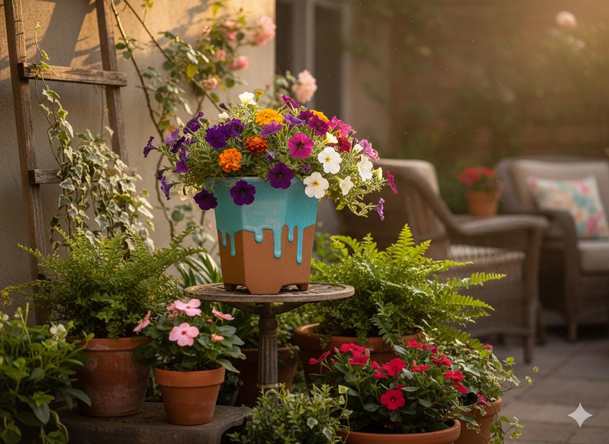 Glazed Flower Pot | Hexagonal Ceramic Planter Handmade in Mexico for Outdoor Garden Decor, or Indoor Home Decor