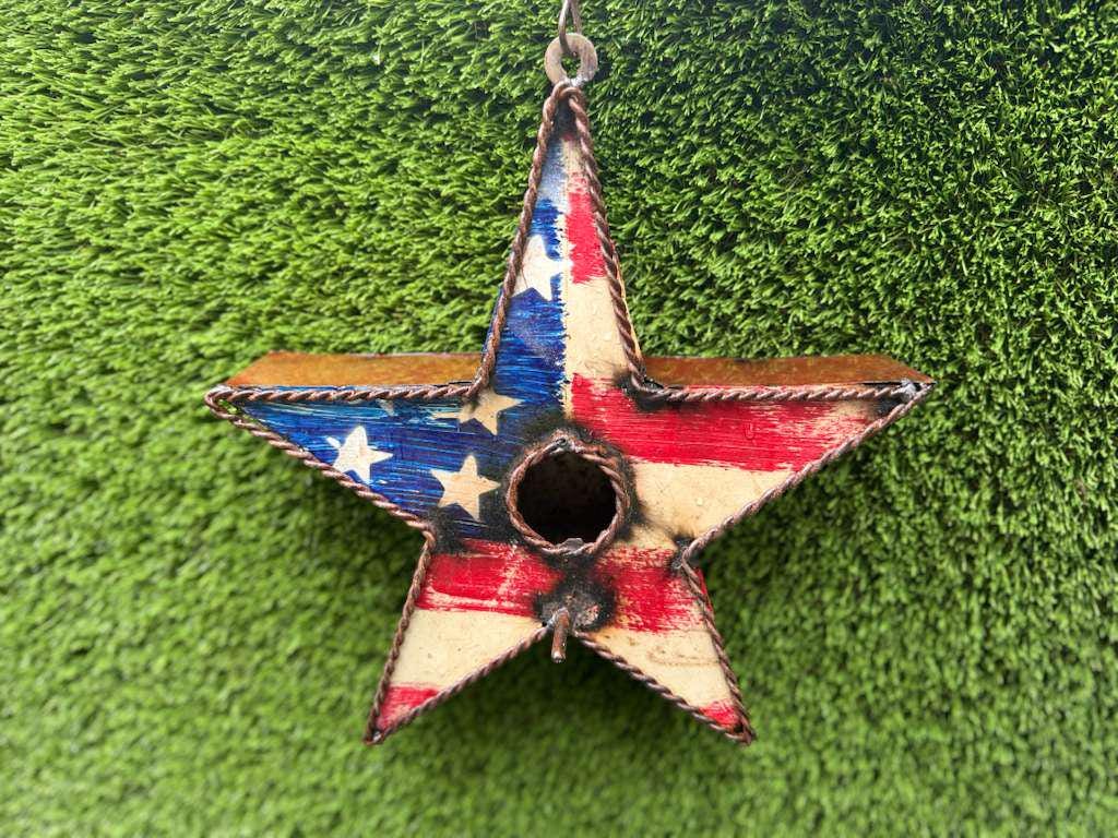 Rustic Star Metal Birdhouse Unique Patriotic Style, Outdoor or Indoor Decorative Birdhouse Decor Handmade in Mexico