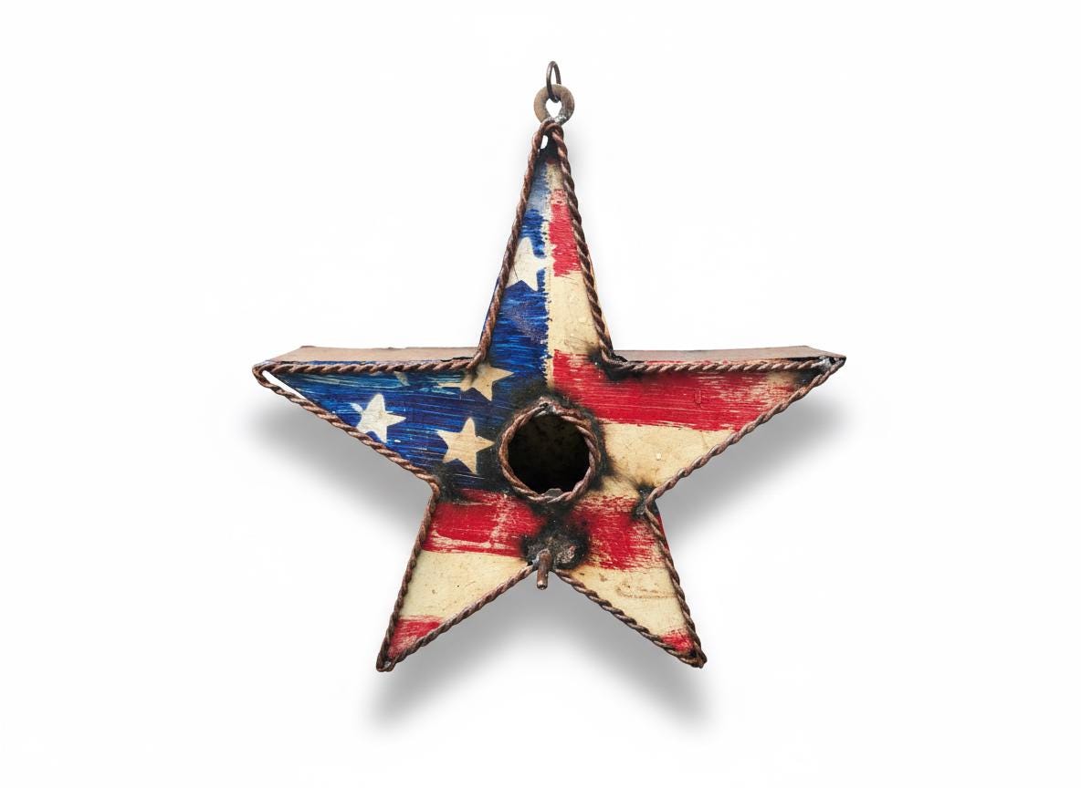 Rustic Star Metal Birdhouse Unique Patriotic Style, Outdoor or Indoor Decorative Birdhouse Decor Handmade in Mexico