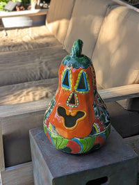 Talavera Haloween Pumpkin is a Handmade Mexican Ceramic Jack-o-Lantern Decor