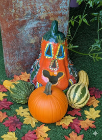 Talavera Haloween Pumpkin is a Handmade Mexican Ceramic Jack-o-Lantern Decor