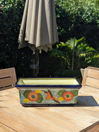 Windowsill Planter is Handmade Mexican Talavera Pottery with Hummingbird Motif