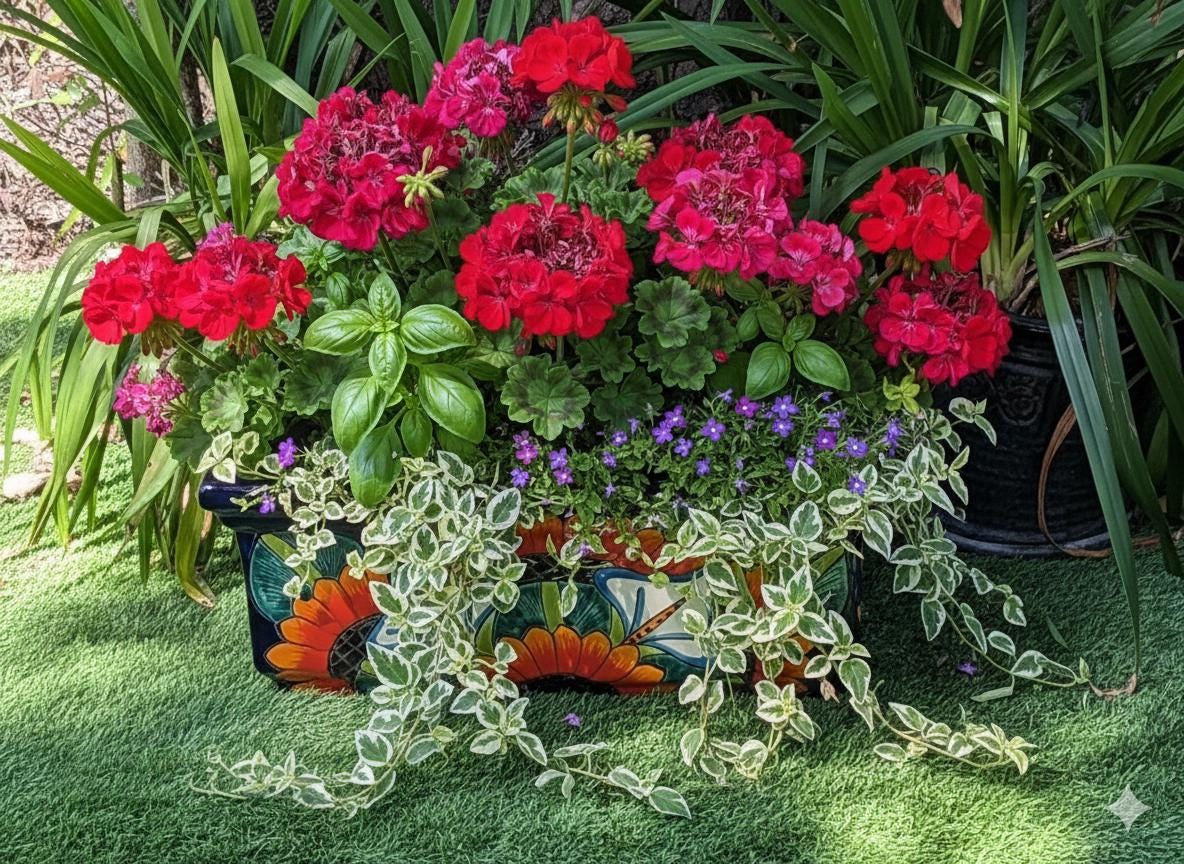 Window Box Planter is Handmade Talavera Mexican Pottery with a Sunflower Lily Motif
