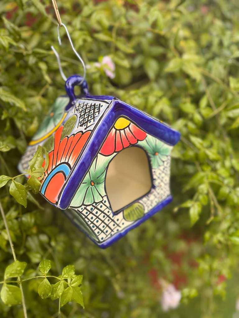 Ceramic Bird Feeder Talavera Pottery, Decorative Outdoor Hanging Feeder Station, Handmade Mexican Pottery Attract Wild Birds