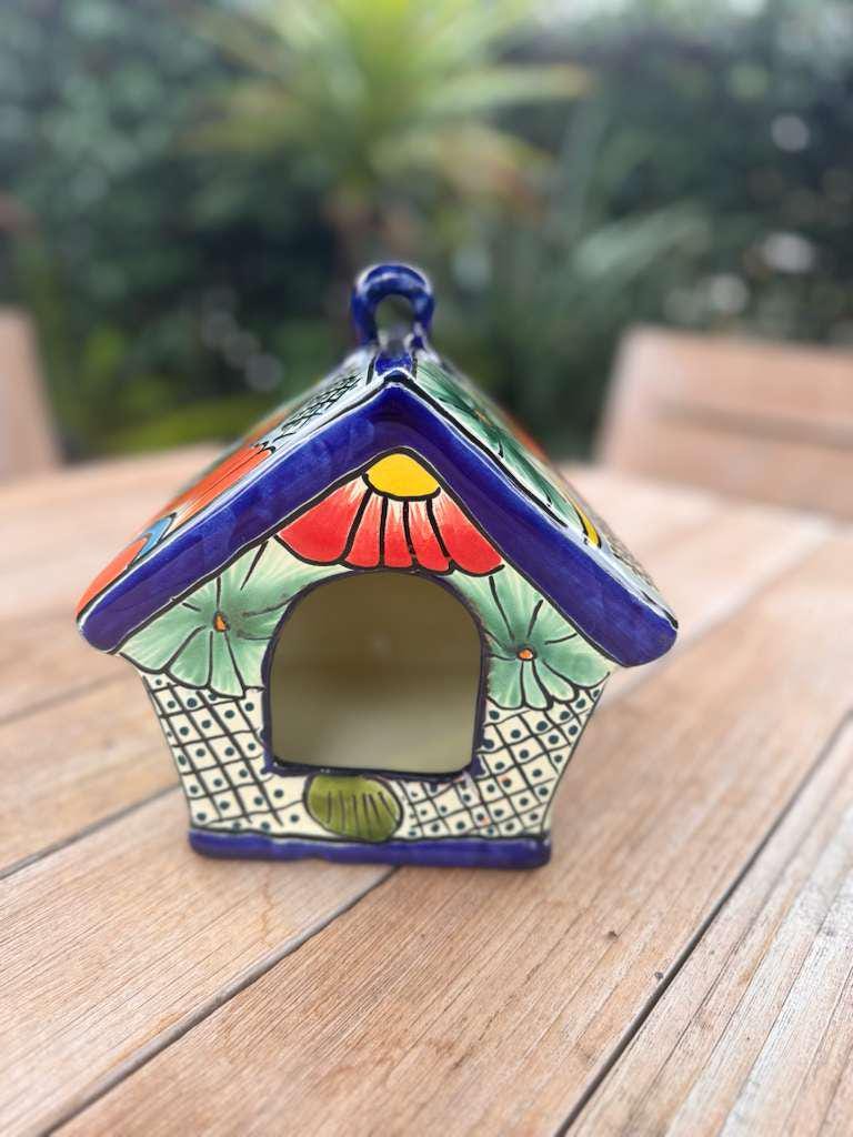 Ceramic Bird Feeder Talavera Pottery, Decorative Outdoor Hanging Feeder Station, Handmade Mexican Pottery Attract Wild Birds