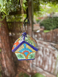 Ceramic Bird Feeder Talavera Pottery, Decorative Outdoor Hanging Feeder Station, Handmade Mexican Pottery Attract Wild Birds
