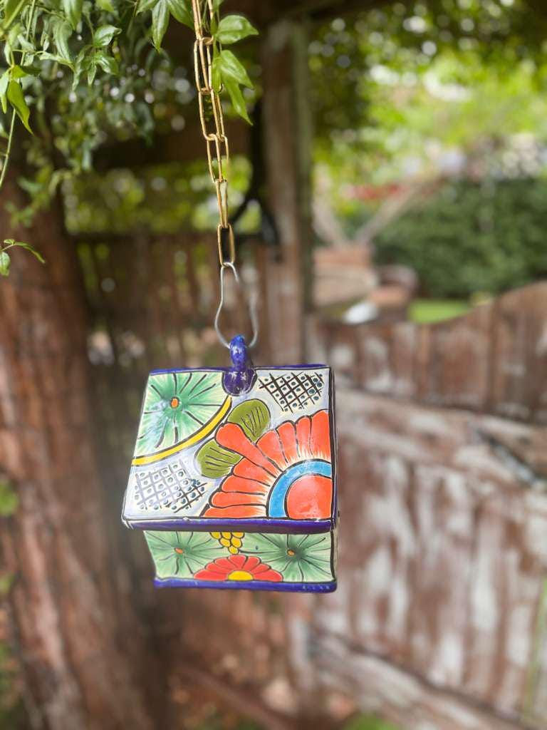 Ceramic Bird Feeder Talavera Pottery, Decorative Outdoor Hanging Feeder Station, Handmade Mexican Pottery Attract Wild Birds