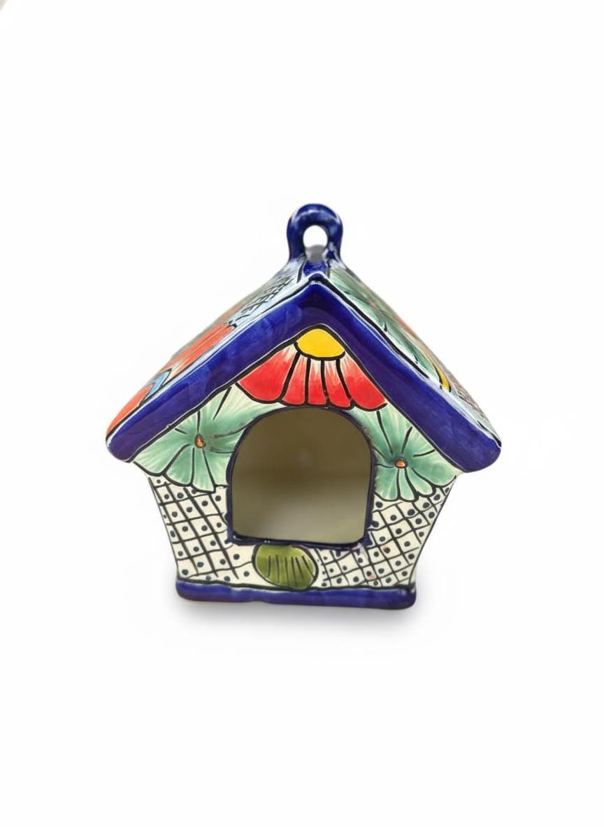 Ceramic Bird Feeder Talavera Pottery, Decorative Outdoor Hanging Feeder Station, Handmade Mexican Pottery Attract Wild Birds