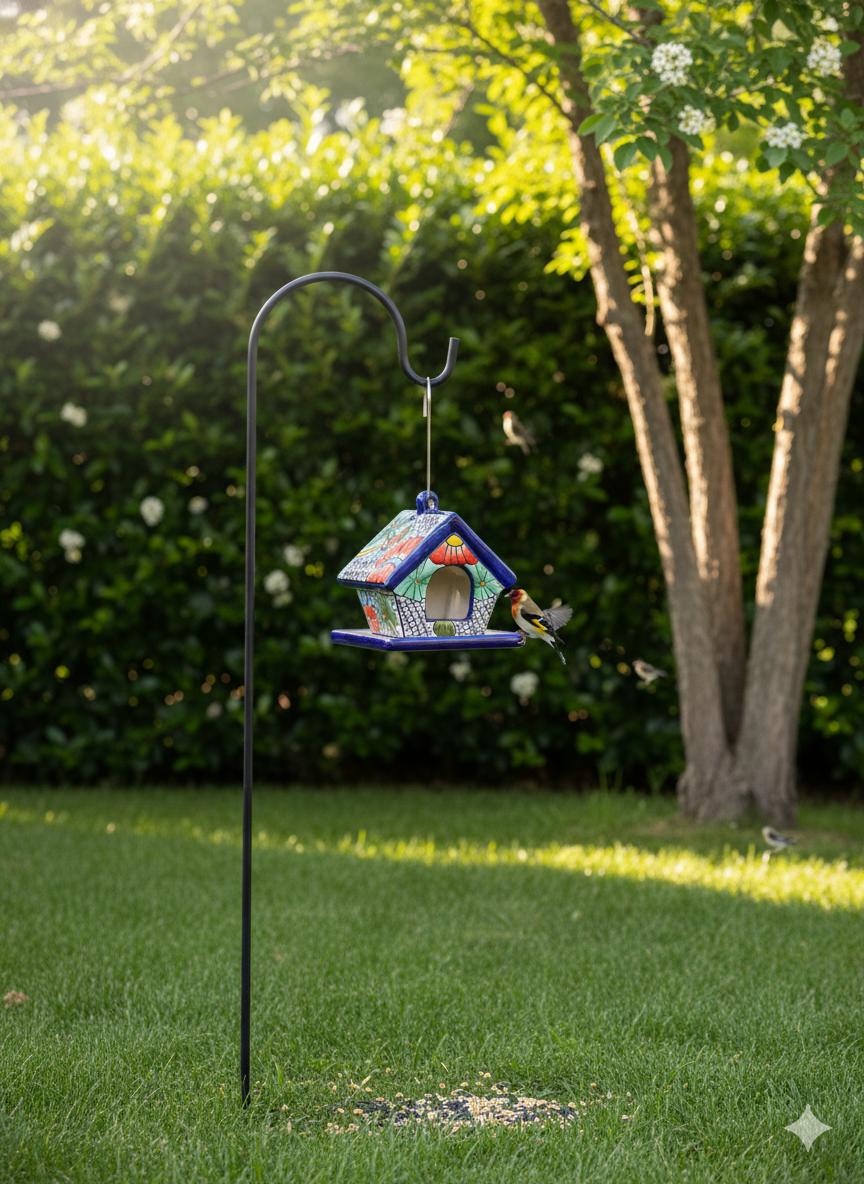 Ceramic Bird Feeder Talavera Pottery, Decorative Outdoor Hanging Feeder Station, Handmade Mexican Pottery Attract Wild Birds