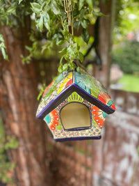 Ceramic Bird Feeder Talavera Pottery, Decorative Outdoor Hanging Feeder Station, Handmade Mexican Pottery Attract Wild Birds