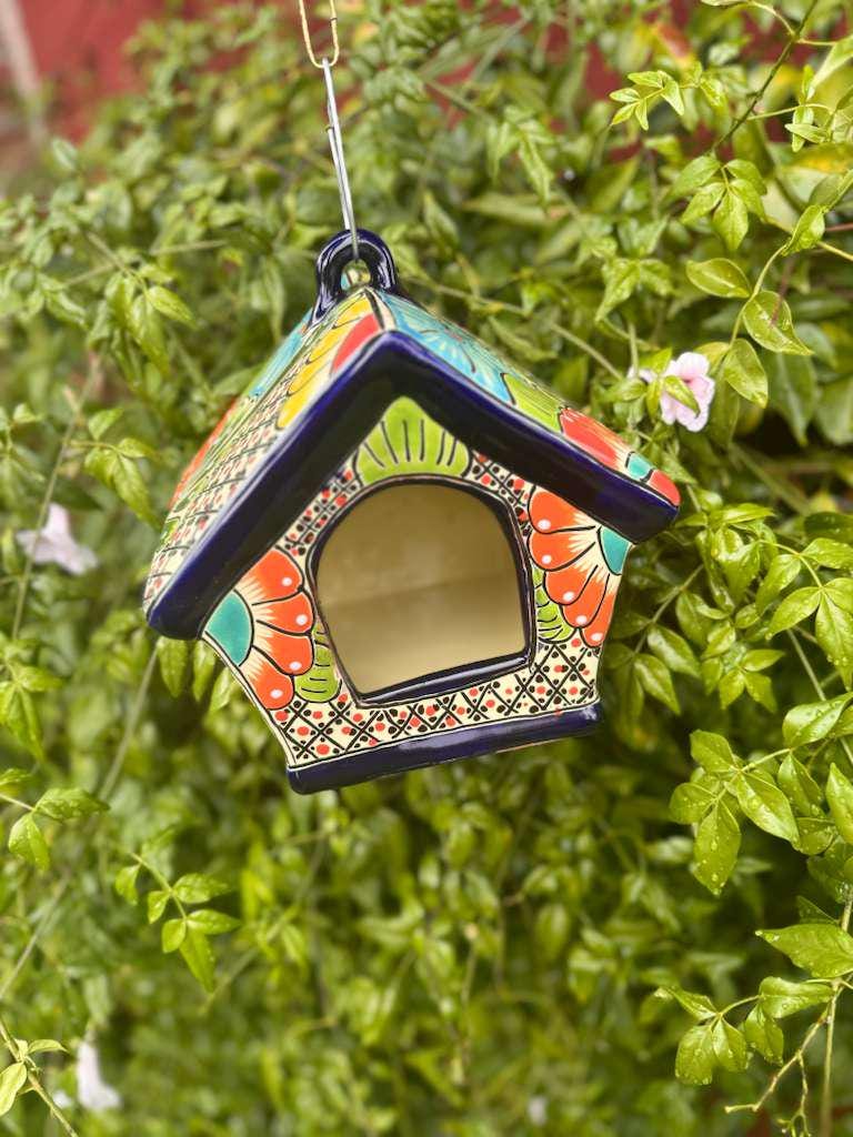 Ceramic Bird Feeder Talavera Pottery, Decorative Outdoor Hanging Feeder Station, Handmade Mexican Pottery Attract Wild Birds
