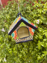 Ceramic Bird Feeder Talavera Pottery, Decorative Outdoor Hanging Feeder Station, Handmade Mexican Pottery Attract Wild Birds