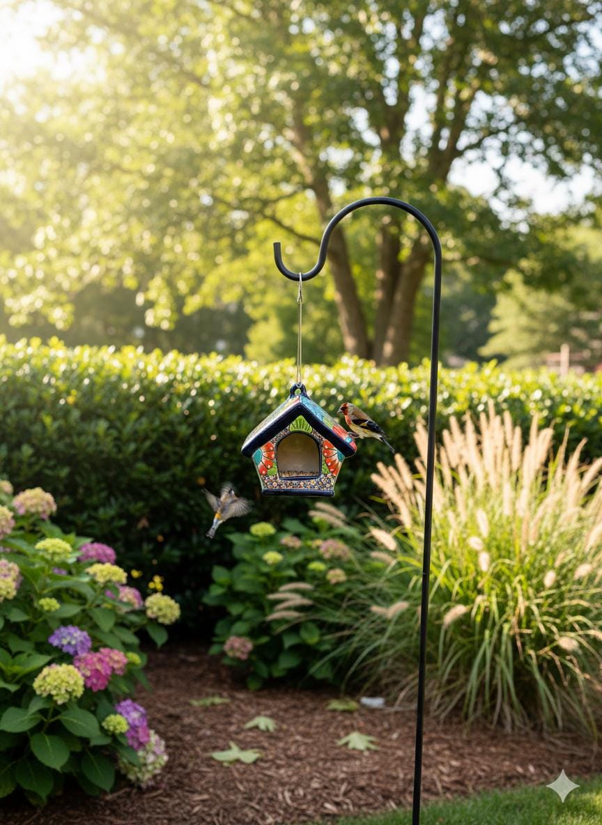 Ceramic Bird Feeder Talavera Pottery, Decorative Outdoor Hanging Feeder Station, Handmade Mexican Pottery Attract Wild Birds