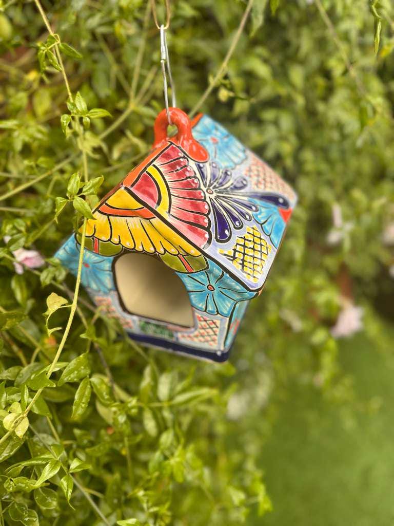 Ceramic Bird Feeder Talavera Pottery, Decorative Outdoor Hanging Feeder Station, Handmade Mexican Pottery Attract Wild Birds