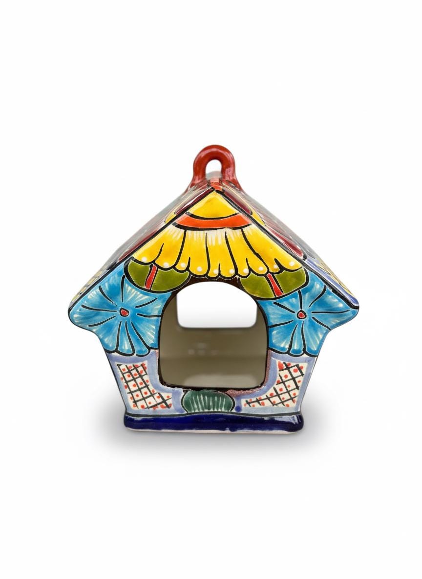 Ceramic Bird Feeder Talavera Pottery, Decorative Outdoor Hanging Feeder Station, Handmade Mexican Pottery Attract Wild Birds