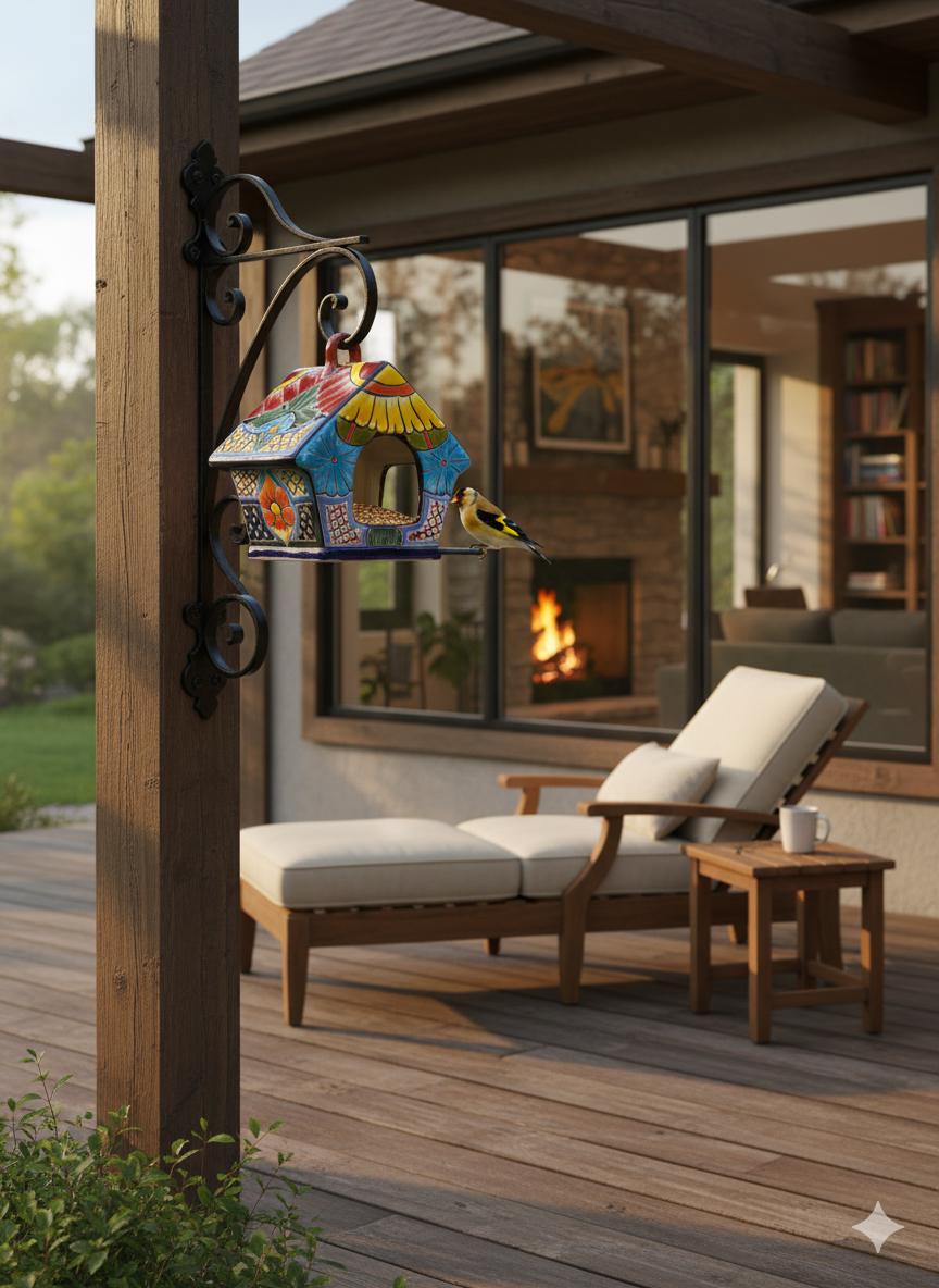 Ceramic Bird Feeder Talavera Pottery, Decorative Outdoor Hanging Feeder Station, Handmade Mexican Pottery Attract Wild Birds