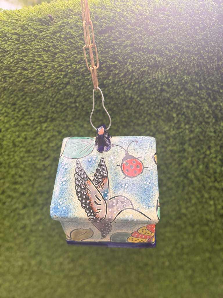 Ceramic Bird Feeder Talavera Pottery, Decorative Outdoor Hanging Feeder Station, Handmade Mexican Pottery Attract Wild Birds