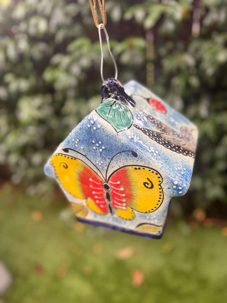 Ceramic Bird Feeder Talavera Pottery, Decorative Outdoor Hanging Feeder Station, Handmade Mexican Pottery Attract Wild Birds