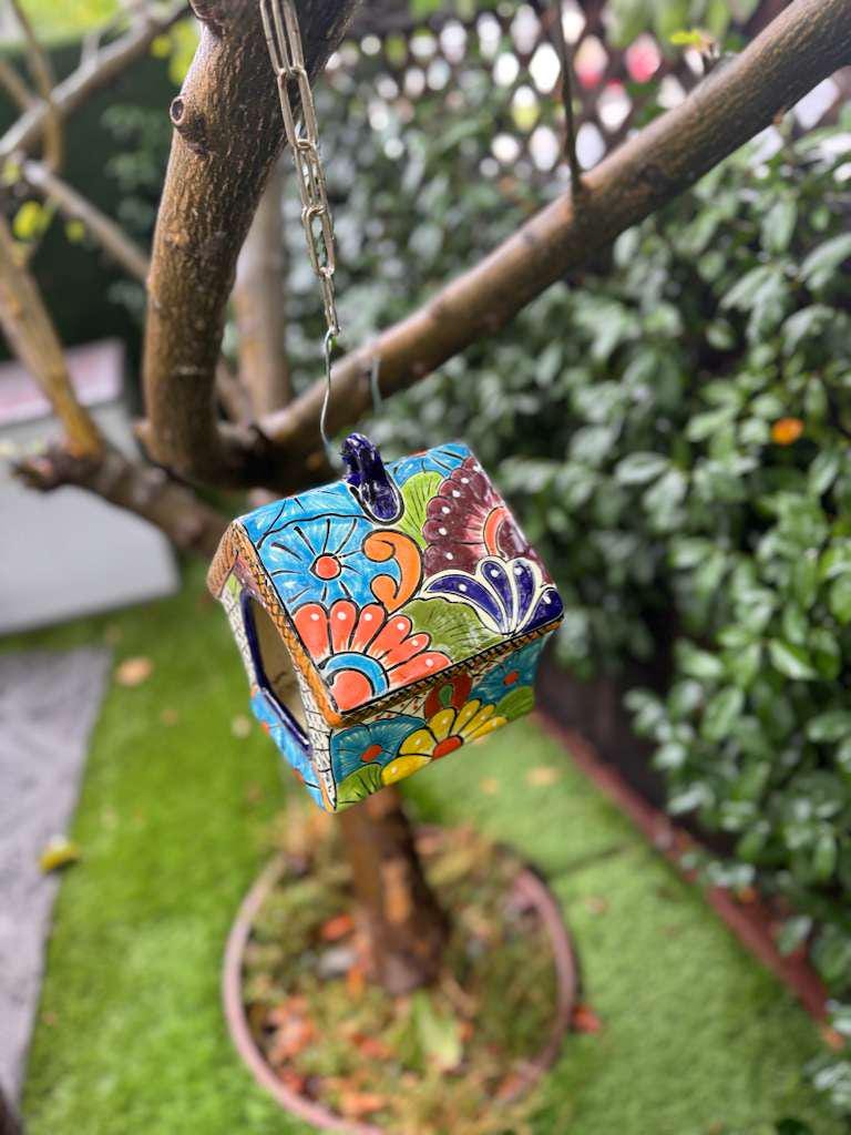 Ceramic Bird Feeder Talavera Pottery, Decorative Outdoor Hanging Feeder Station, Handmade Mexican Pottery Attract Wild Birds
