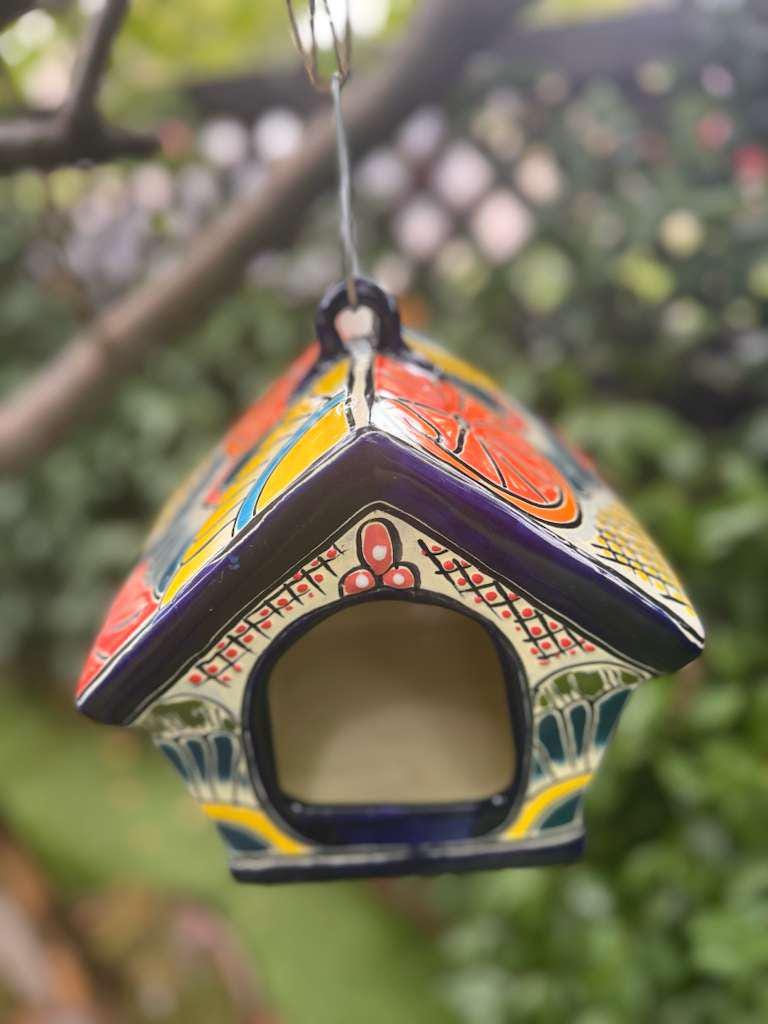 Ceramic Bird Feeder Talavera Pottery, Decorative Outdoor Hanging Feeder Station, Handmade Mexican Pottery Attract Wild Birds