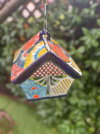 Ceramic Bird Feeder Talavera Pottery, Decorative Outdoor Hanging Feeder Station, Handmade Mexican Pottery Attract Wild Birds