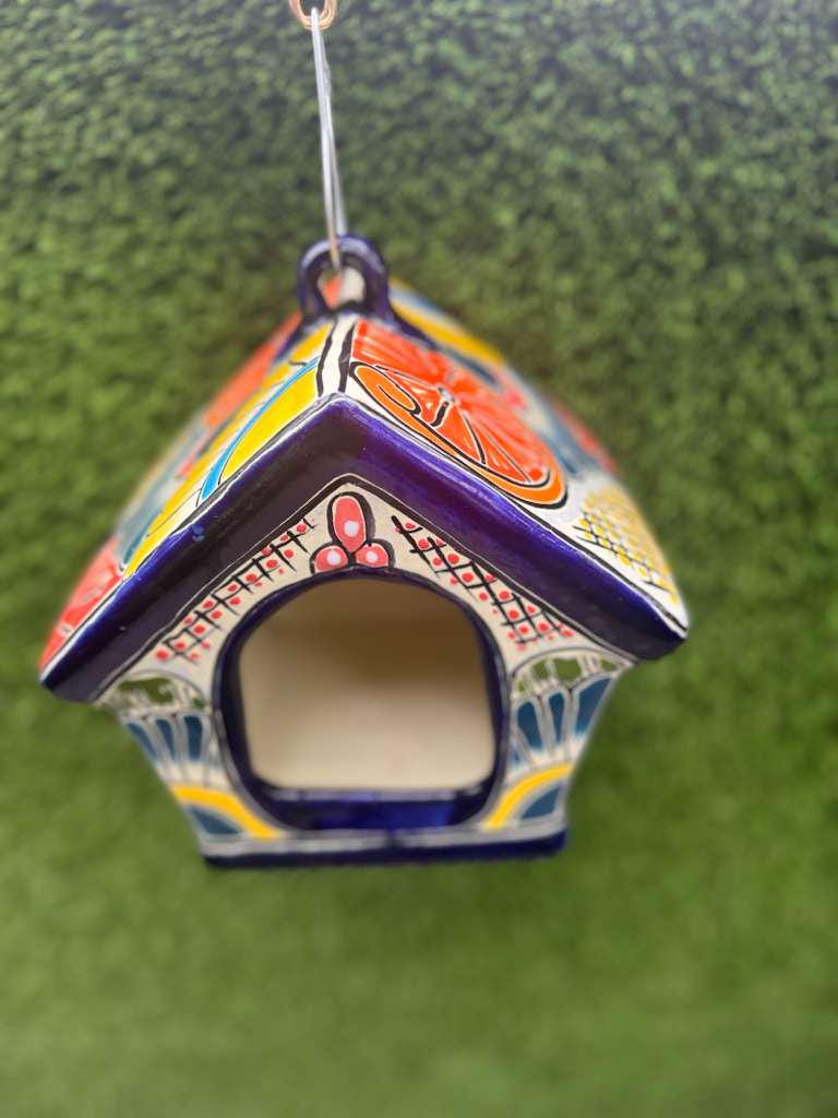 Ceramic Bird Feeder Talavera Pottery, Decorative Outdoor Hanging Feeder Station, Handmade Mexican Pottery Attract Wild Birds
