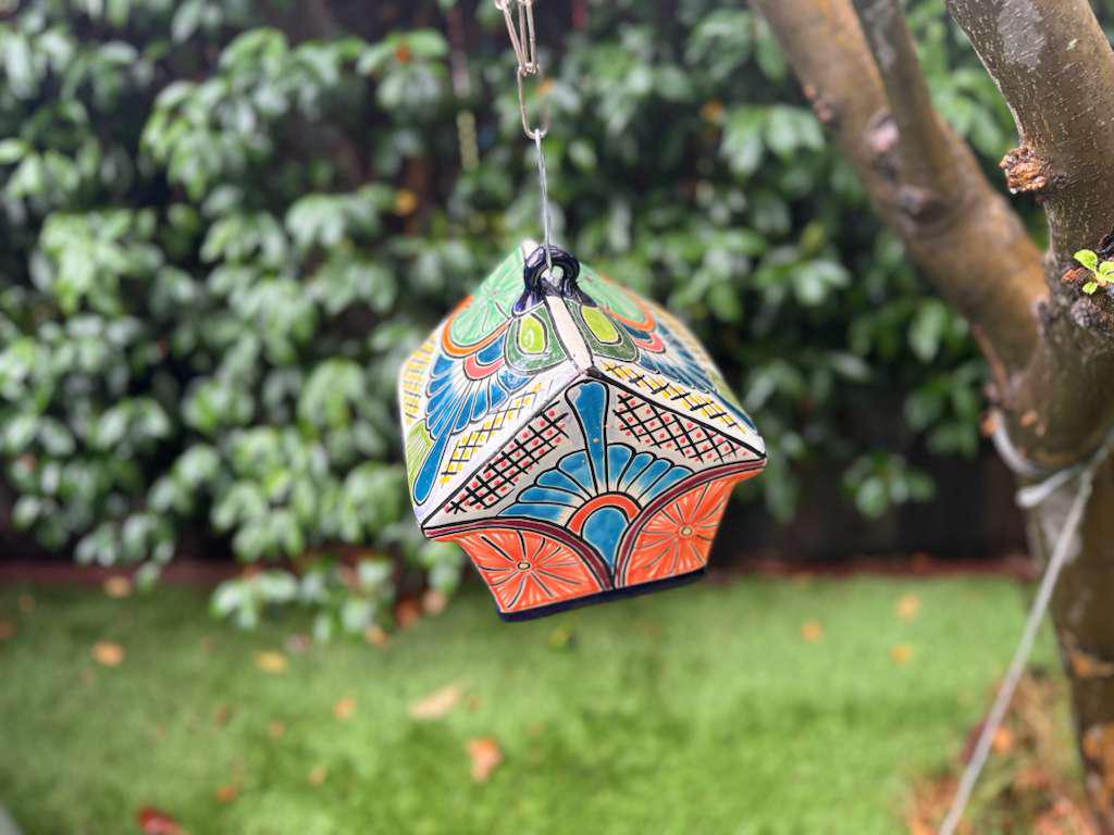 Ceramic Bird Feeder Talavera Pottery, Decorative Outdoor Hanging Feeder Station, Handmade Mexican Pottery Attract Wild Birds